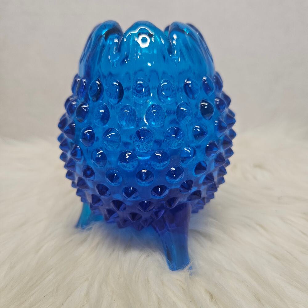 Fenton Colonial Blue Hobnail Glass Tri-Foot Egg Shaped Vase - Vintage